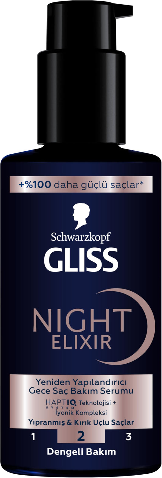 Schwarzkopf Gliss Night Elixir Overnight, Hair Serum, Damaged Split Hair, Medium Care, 100 ml
