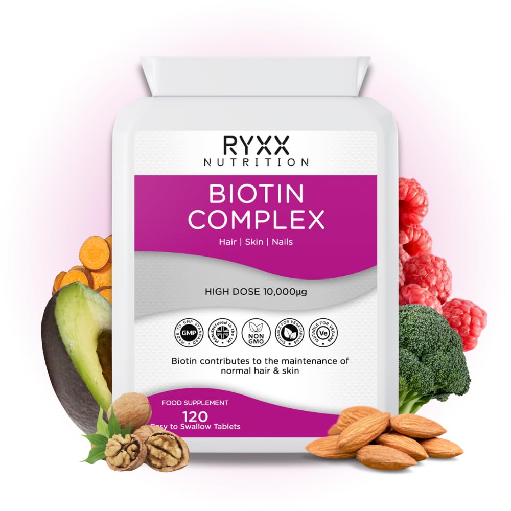 Ryxx Biotin Complex 10,000µg | High Strength Biotin for Hair Growth, Skin & Nails | 120 Vegan Tablets | Made in the UK by RYXX