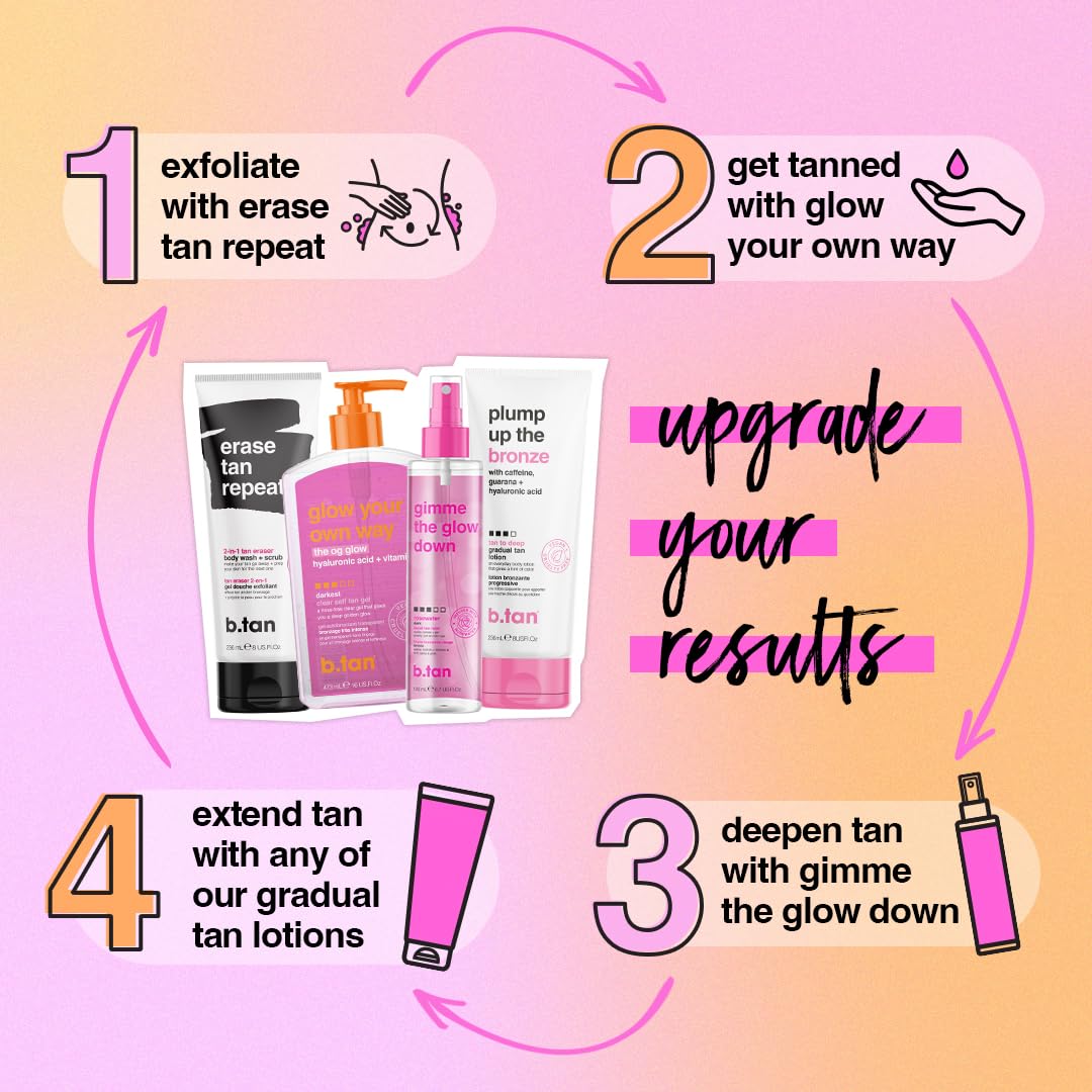 B.Tan b.tan Clear Self Tan Gel | Glow Your Own Way - Transfer-Resistant Self Tanning Gel, Vegan, Cruelty Free Self Tanner, 16 Fl Oz