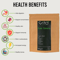Vita Nutrients Pure Greens Superfood Powder 150g - Premium Organic Blend of 6 Plant Based Super Greens - Vegan & Gluten Free - Vitamin Fibre & Mineral Rich Formula - Made in The UK