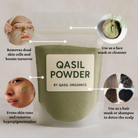Organic Qasil Powder Natural Somali Face and Hair Cleanser for All Skin Types, Brightening, Exfoliating, Hydrating, and Detoxifying by Qasil Organics (150g)