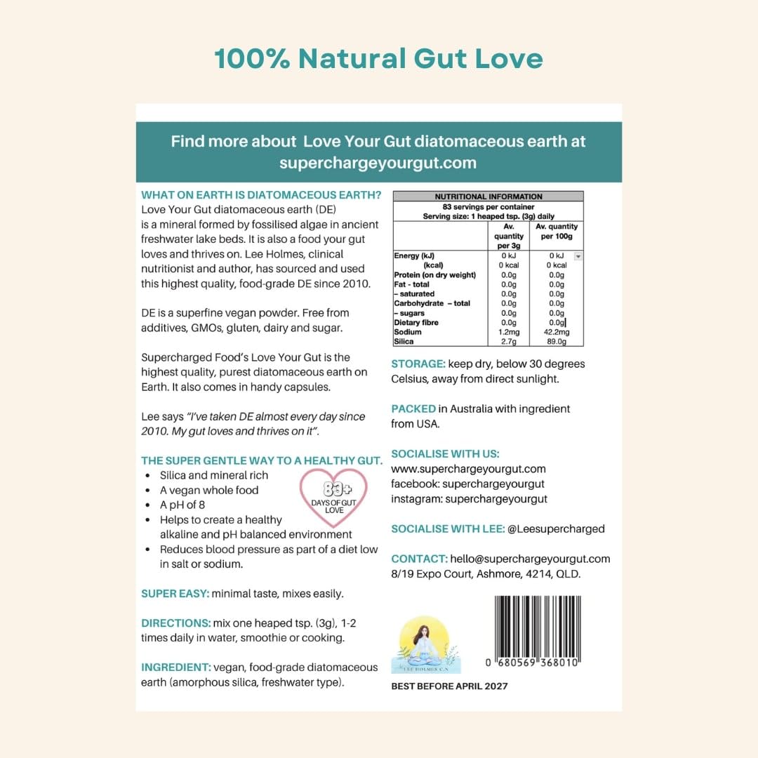 LOVE YOUR GUT Love Your Gut diatomaceous Earth Powder 100g, by Supercharged Food