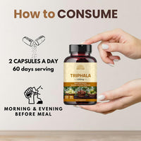 Hebhac Herbs Triphala Capsules - Rich in Vitamin C & Antioxidants | with Goodness of Amla, Haritaki & Bibhitaki - 90 Capsules