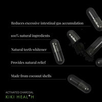 KIKI HEALTH KIKI Health - Activated Charcoal 300mg - Made from 100% Pure Coconut Shells - Contributes to Reducing Excessive Flatulence After Eating - Natural Teeth Whitener - 50 Capsules