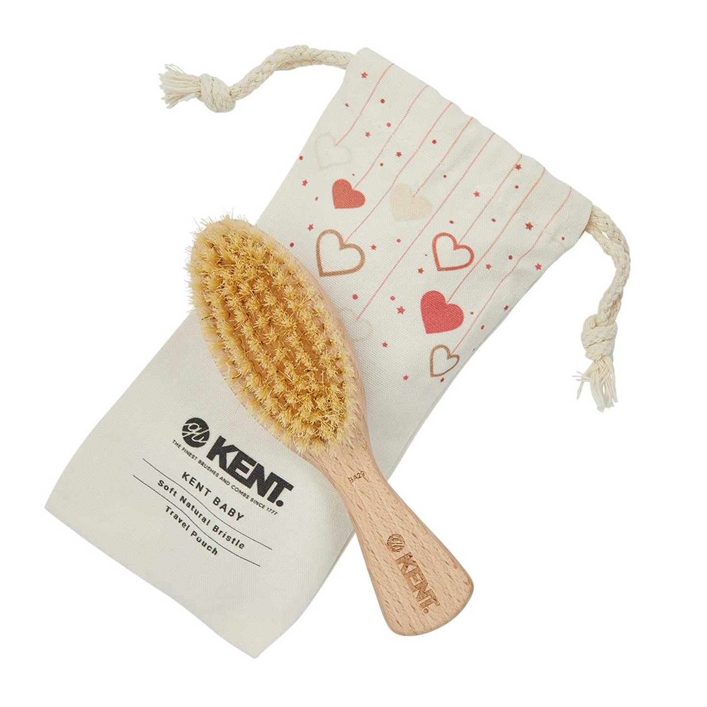 KENT Kent Baby Soft Bristle Beechwood Brush with Canvas Travel Pouch - BA29