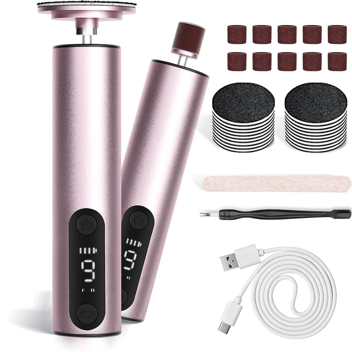 jianyana Jianyana 2 in 1 Electric Foot File, 9-Speed Pedicure Sets for Feet Electric Foot File with Digital Display Hard Skin Remover for Dry Dead Hard Skin Feet Callus Remover (Rose Gold)