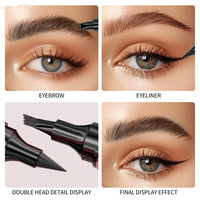 MAYEON 2 in 1 Eyebrow Pen with Eyeliner Pencil, Waterproof Eyebrow Pencil with 4 Fork Tip Multifunctional Double Head Microblade Eyebrow Pencil Waterproof and Long-Lasting (Black)