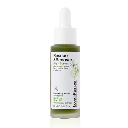 Love and Pamper Love & Pamper RESCUE & RECOVER Night Repair Serum - Plant Powered, Vitamin E, Targets Dark Spots, Reduces Fine Lines, Redness, Repair & Nourishes Skin, Smooths Texture Overnight