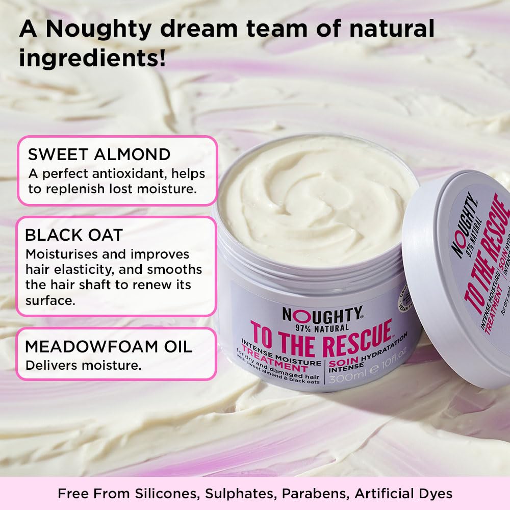 Noughty 97% Natural To The Rescue Treatment Mask, Hydrating Hair Mask for Dry, Frizzy and Damaged Hair, Sulphate Free Vegan Haircare, with Sweet Almond and Black Oats 300ml