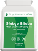 Supplements Wise Ginkgo Biloba Capsules 90 x 2000mg - Dizziness and Vertigo Treatment - Focus Tablets, Concentration Pills for Brain, Memory - Blood Circulation -Ginkgo Biloba Herbal Supplements with Vitamin B Complex