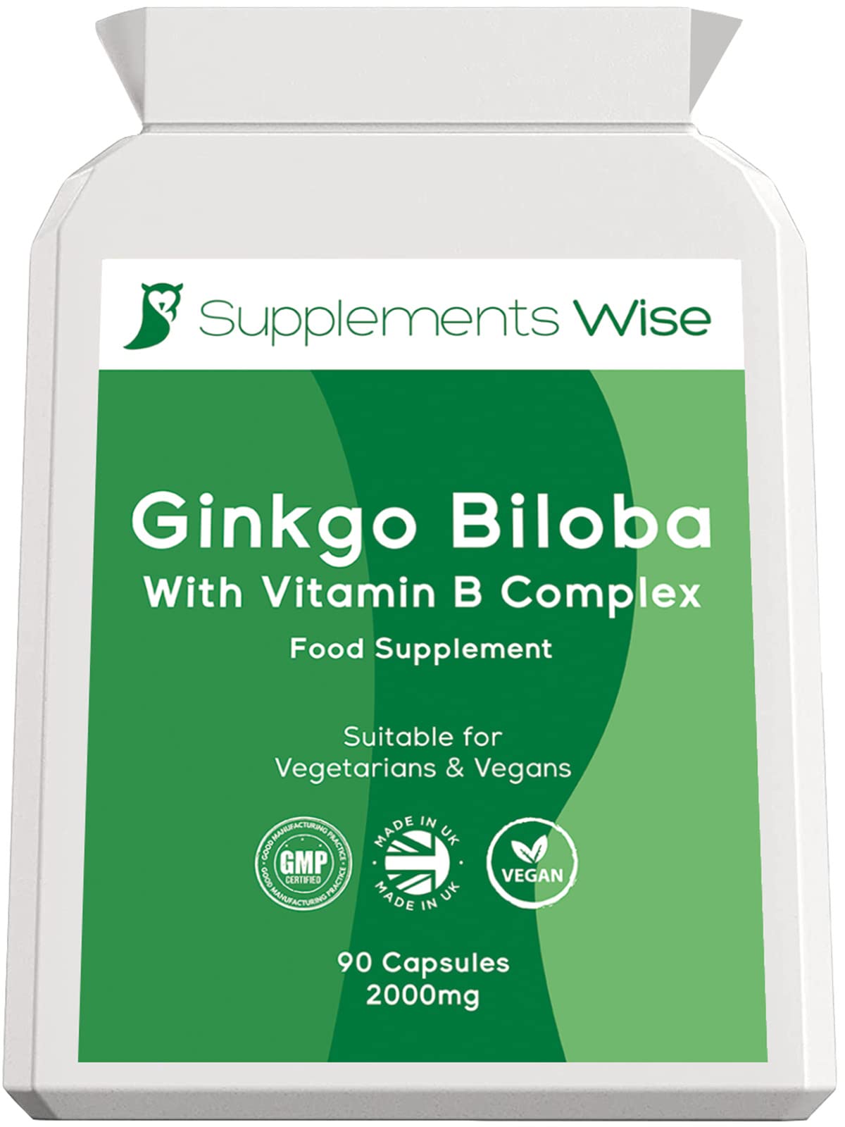 Supplements Wise Ginkgo Biloba Capsules 90 x 2000mg - Dizziness and Vertigo Treatment - Focus Tablets, Concentration Pills for Brain, Memory - Blood Circulation -Ginkgo Biloba Herbal Supplements with Vitamin B Complex