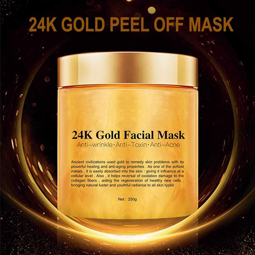 Chenkxin 24K Gold Facial Mask, Gold Peel Off Mask, Rejuvenating Collagen Face Mask For Flawless Skin, Reduces Fine Lines & Wrinkles, Clears Acne, Minimizes Pores, Moisturizes & Firms Up Your Skin, 250g