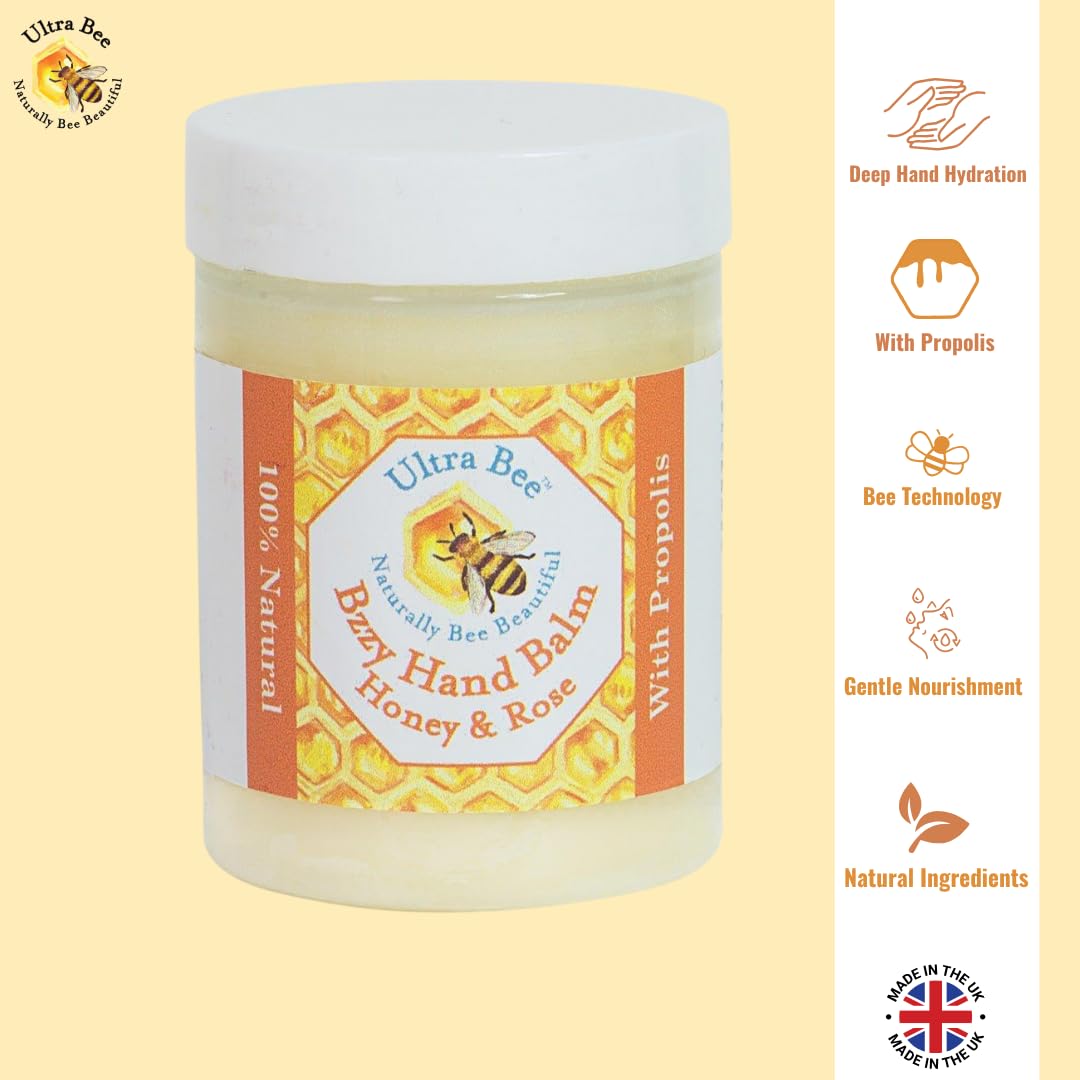 Ultra Bee Naturally Bee Beautiful 100% Natural Bzzy Hand Cream Balm with Honey & Rose 100ml