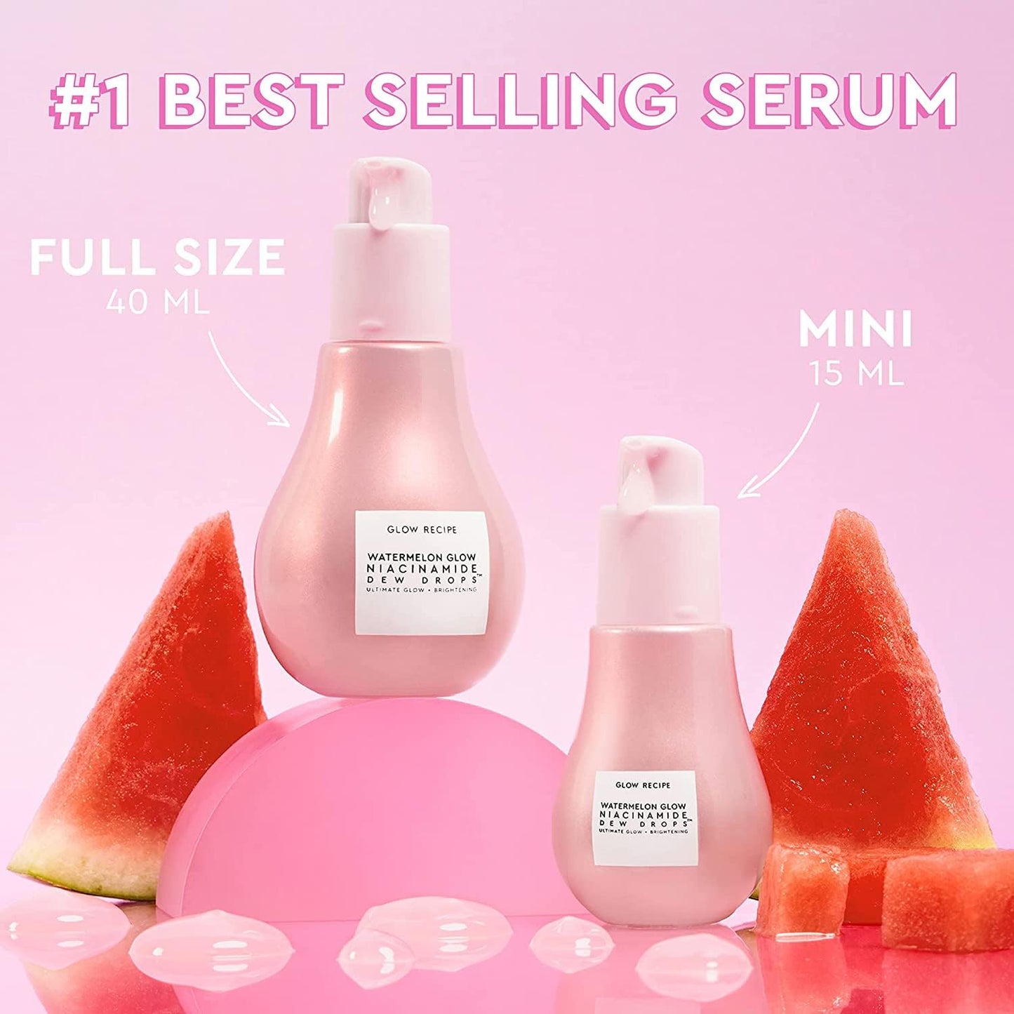 Glow Recipe Watermelon Niacinamide Dew Drops, Travel Size, Korean Niacinamide Serum Drops, Hydrating Face Serum + Primer & Liquid Highlighter, Hyaluronic Acid, Dewy Glow (15ml)