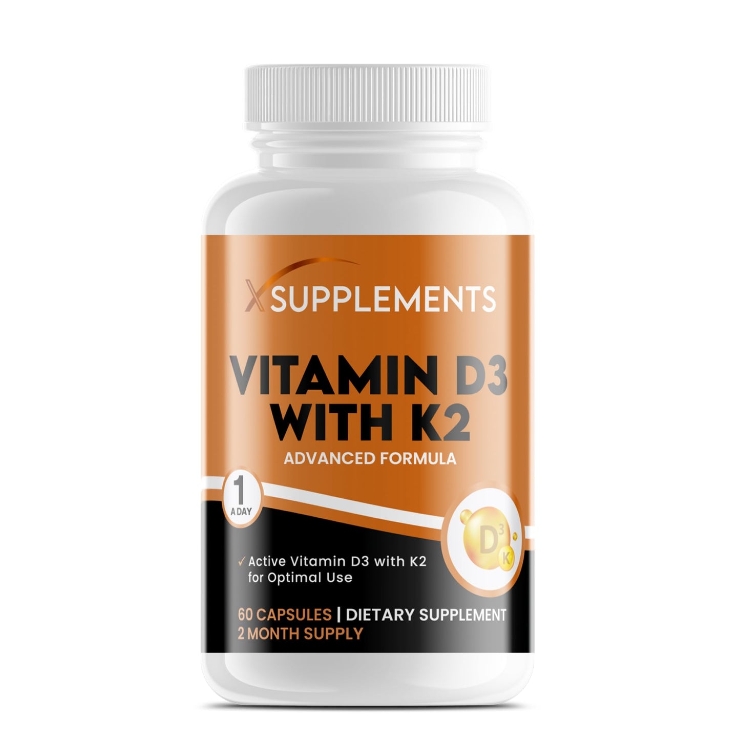 X Supplements Vitamin D3 5000 IU with K2 100μg | 1-A-Day | 60 High Strength Vitamin D Tablets | MK-7 Menaquinone | Vitamin D3 | Bone, Immune & Heart Support | Supplements for Adults