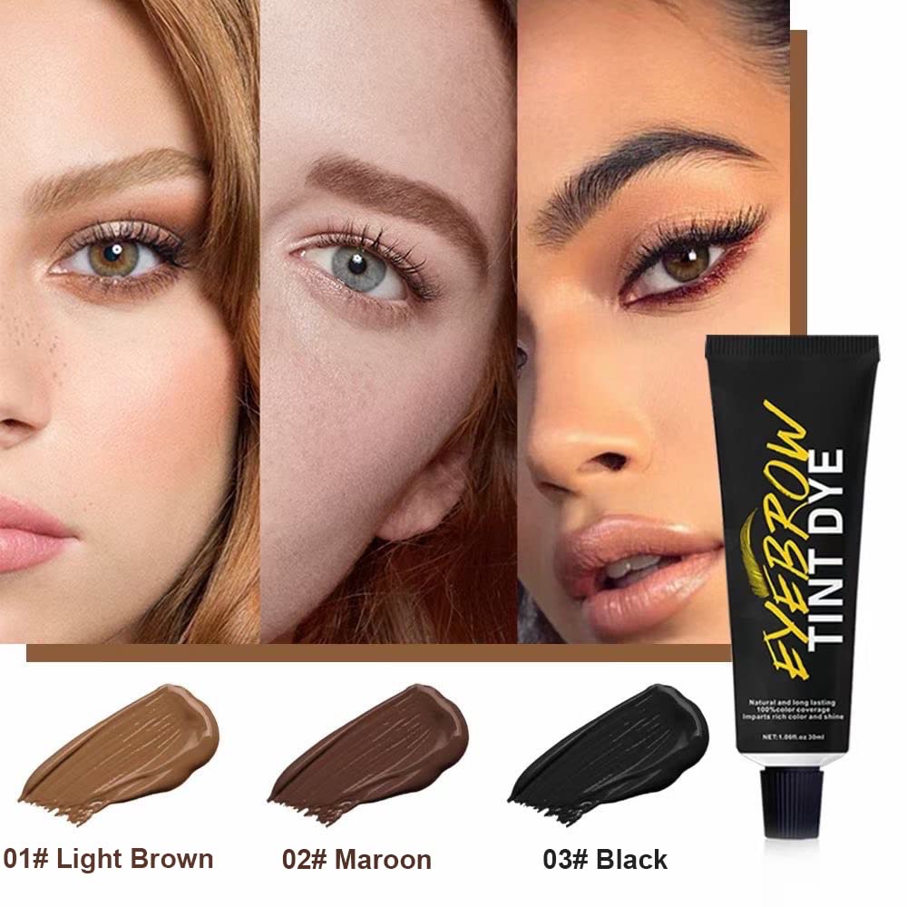 SHEEYOON Eyebrow Dye Kit, Professional Update Formula Brow Eyelash Tint Cream, Natural Semi Permanent Brows Color Long last for 4 weeks (Maroon)