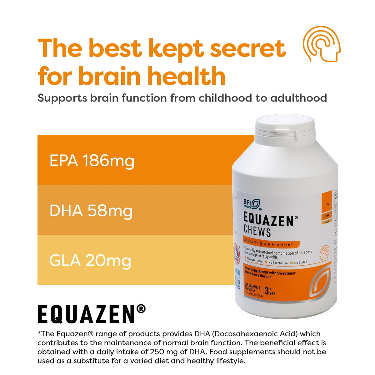 Equazen® Omega 3 & 6 Chews for Kids, Brain & Cognitive Support, DHA, EPA & GLA, Clinically Researched 9:3:1 Formula, Strawberry Flavour, Halal Certified, Age 3+, 360 Pack