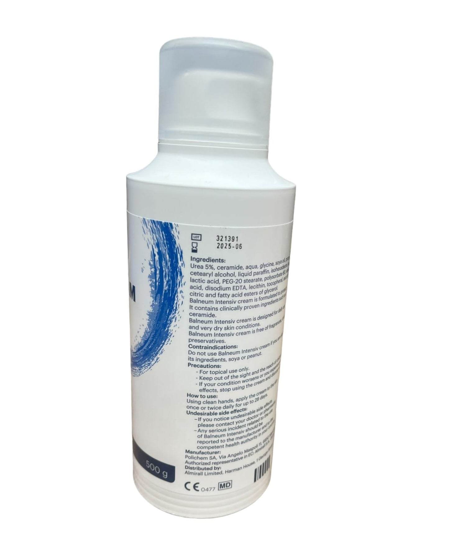 Balneum Intensiv Cream - Moisturisation and Hydration for Dry Skin - Formula with Urea and Ceramide - Suitable for Eczema and Dermatitis - for Men and Women - 500ml