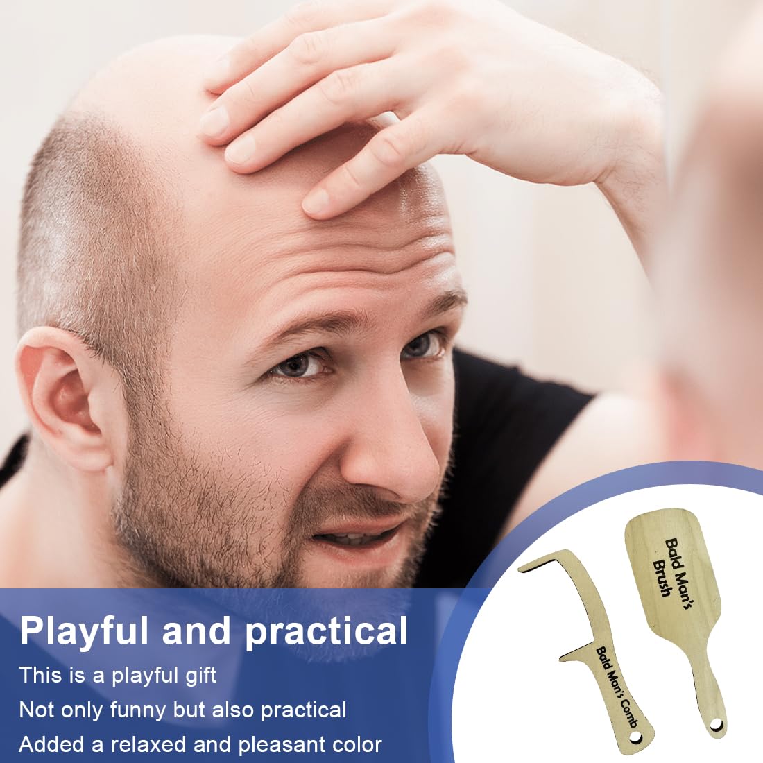XUKZIMA 2 Pcs Bald Man Comb Joke Funny Hairless Combing Brush Gag Gifts for Men Humorous Toothless Combs Blad Mans Brush for Trick Friends Gift