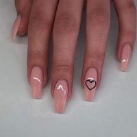 Meschett Nude Pink Heart Press on Nails 24PCS Glossy Full Cover Medium Coffin Artificial Fake Nail Love Style Design Nails for Women and Girls Party Salon
