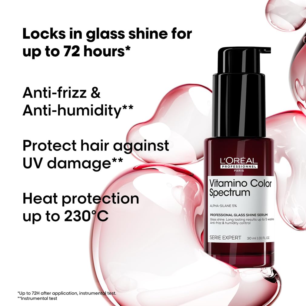 L'Oréal Professionnel Vitamino Color Spectrum Glass Shine Serum 30ml, Anti-frizz & Anti-Humidity, Ultra Shiny Smooth Hair, Waterproof, UV Protection, Heat Protection, for Coloured Hair