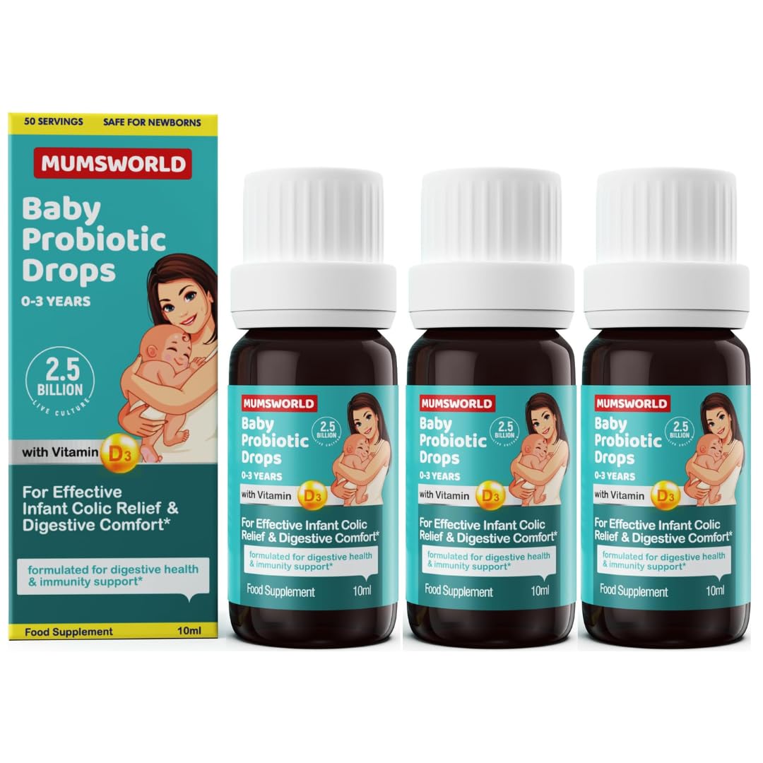 Mumsworld Probiotic Baby Drops with Vitamin D - Colic Relief for Babies & Newborns - Reduces Bloating, Wind and Crying - Probiotics for Babies & Children (10ml, 50 Servings) Pack of 3