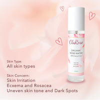 ClaRose 100% Natural Organic Rose Water, Hydrating and Purifying Vegan Toner, 150 ml