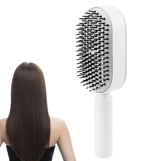 Lam-lord Self Cleaning Hair Brush for Women, Detangling Hair Brush Soft Hairbrush Anti Static Air Cushion Massage Hair Comb for Women Long Short Wavy Straight Hair(White)