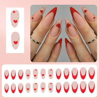 CharmBurst 24-Piece Valentine's Day Press On Nails, Almond Fake Nails, French Love Heart Line Design Artificial Nails For Application, False Nail Tips