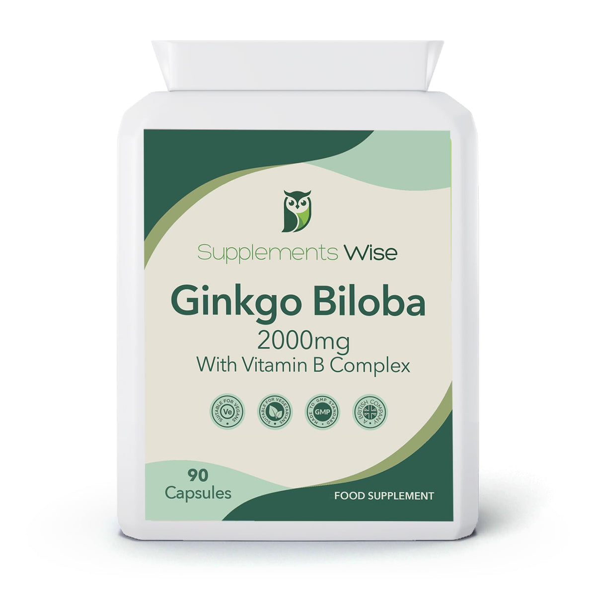 Supplements Wise Ginkgo Biloba Capsules 90 x 2000mg - Dizziness and Vertigo Treatment - Focus Tablets, Concentration Pills for Brain, Memory - Blood Circulation -Ginkgo Biloba Herbal Supplements with Vitamin B Complex