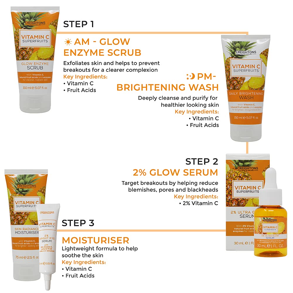 Creightons Vitamin C Superfruits Glow Enzyme Scrub (150 ml) - An Energising and Exfoliating Scrub with Vitamin C, Natural Fruit Acids and Enzymes for Clearer, Radiant Skin