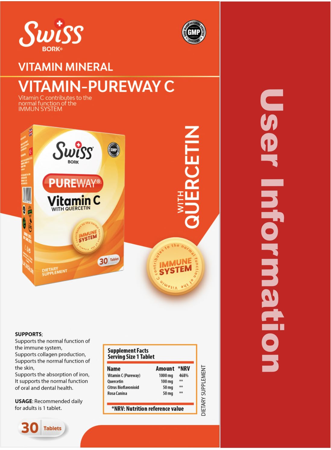 Swiss Bork SWISS BORK Natural Vitamin C Tablets (Ester C) – High Strength Vitamin C Supplement to Nourish Your Immune System, Enhance Radiant Vitality and Fight Free Radicals - 30 Effervescent Tablets (Halal)