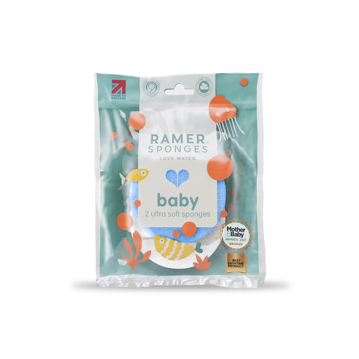 RAMER Ramer Ultra Soft Baby Twin Pack Sponges (Blue & White)