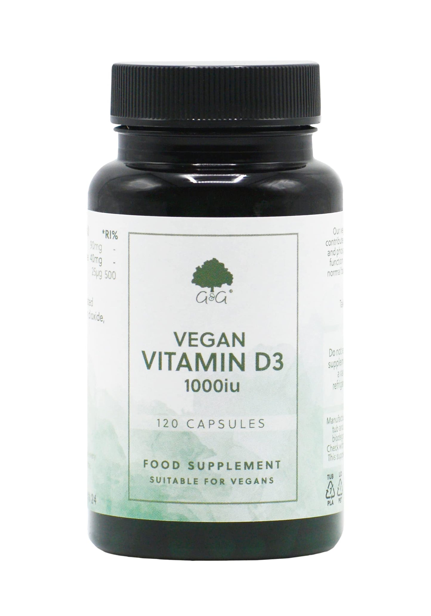Vegan Vitamin D3 1000iu | 120 Vegan Capsules | Made from Natural Lichen | G&G Vitamins