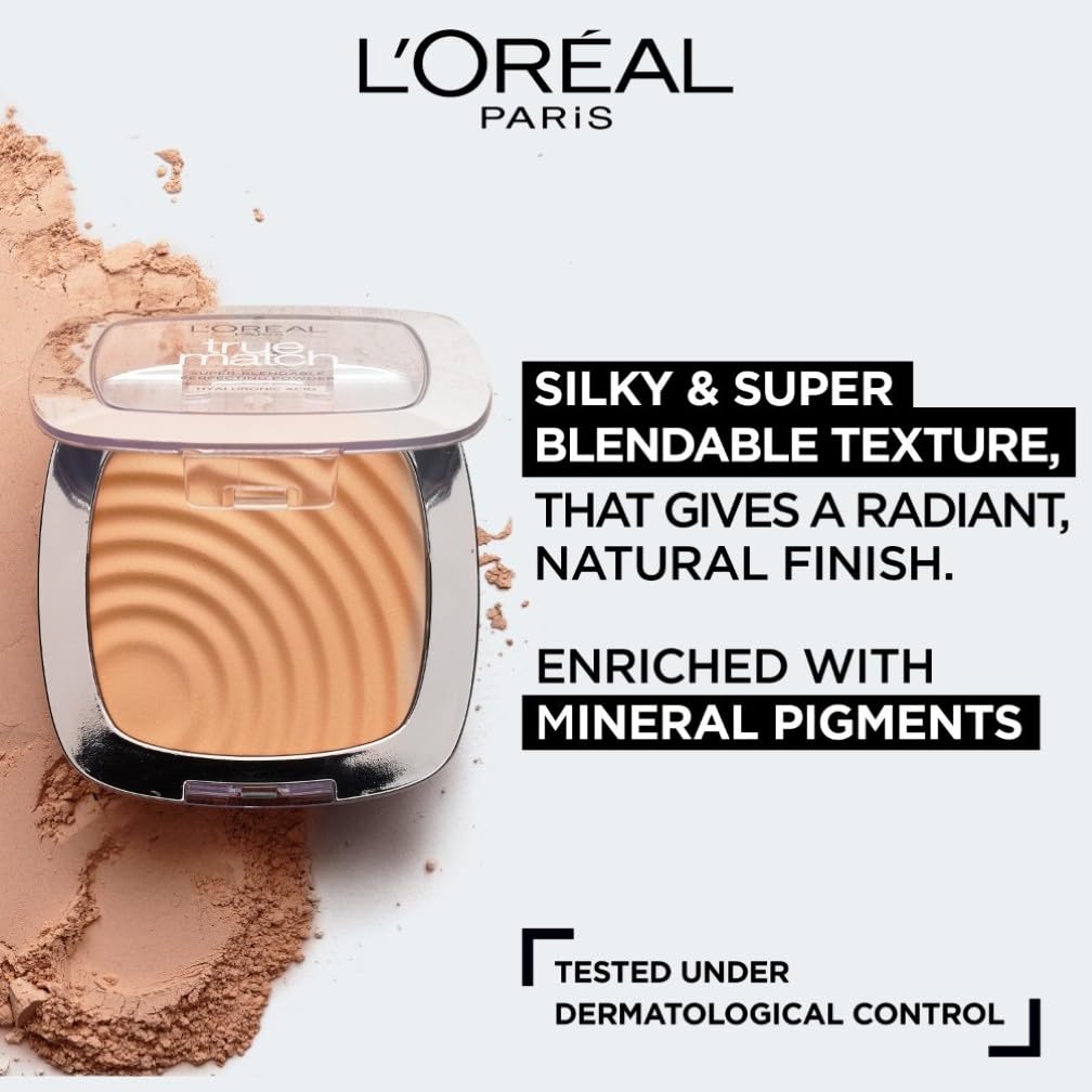 L'Oreal Paris L'Oréal Paris Powder Foundation, Super-Blendable, With Hyaluronic Acid, Light Texture for a Flawless Finish, True Match Perfecting Powder, Buildable Coverage, W3
