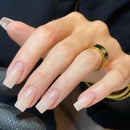 SXVME Light Nude False Nails Long Square, Acrylic Press on Nails Long Medium Coffin, Glossy Gel Fake Nails Press on, Natural Solid Color Square Tip Nails Stick on Nails For Women Daily Wear, 24 Pcs