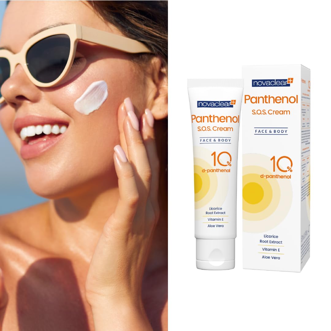 Novaclear, Panthenol 10% for Face and Body Soothing After Sun Cream 50 ml, Cream with Panthenol Against Sunburn by Equalan Pharma.