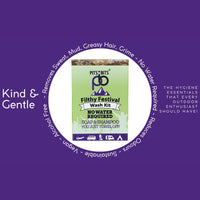 Pits and Bits Filthy Festival Wash Kit - no rinse shampoo 100ml / rinse free body wash 100ml and 9 pack compostable expanding wipes. The ultimate camping essential x 1Kit