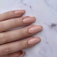 KQueenest Light Pink Press on Nails Long Square, Nude Pink False Nails Long Medium Coffin, Glossy Natural Solid Color Fake Nails Set, Reusable Gel Stick on Nail for Women Finger Daily Wear 24 Pcs