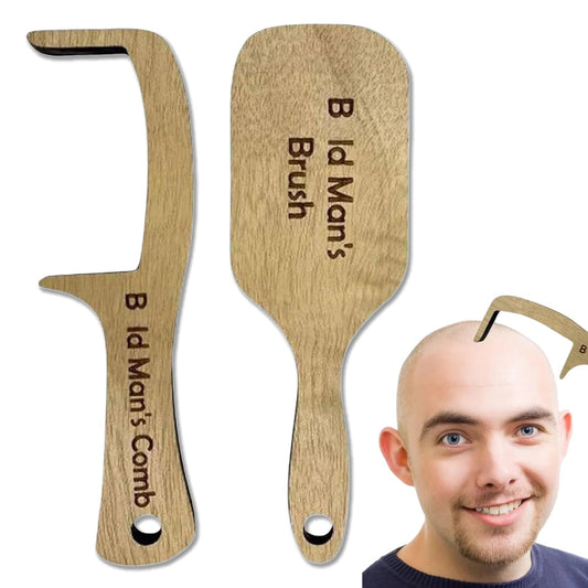 Jinjiar 2 Ba-ld Man Comb,Wooden Funny Hairbrush Comb,Joke Pranks for Adults,Humorous Toothless Combs Blad Mans Brush,Presents for Men,Hair Combs for Men,Ba-ld Mans Comb and Brush,Wooden Hair Comb,Ba-ld Comb