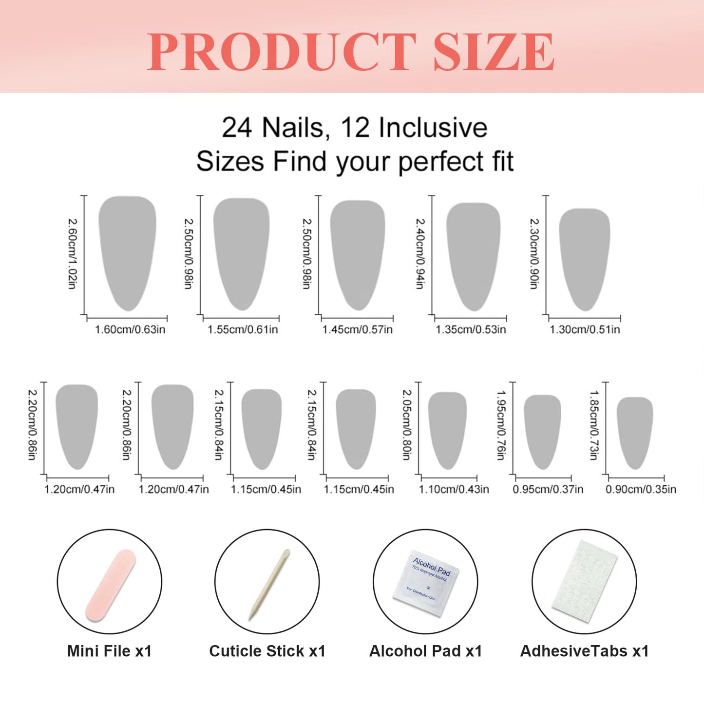 CharmBurst 24-Piece Valentine's Day Press On Nails, Almond Fake Nails, French Love Heart Line Design Artificial Nails For Application, False Nail Tips