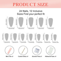 CharmBurst 24-Piece Valentine's Day Press On Nails, Almond Fake Nails, French Love Heart Line Design Artificial Nails For Application, False Nail Tips