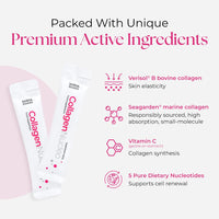 Norsa Pharma Collagen Nucleo (Raspberry / 30 Sachets) | Premium Marine & Bovine Collagen Complex with 5 Nucleotides & Vitamin C | High Bioavailability | Sugar Free | For Skin, Joint & Immunity Support