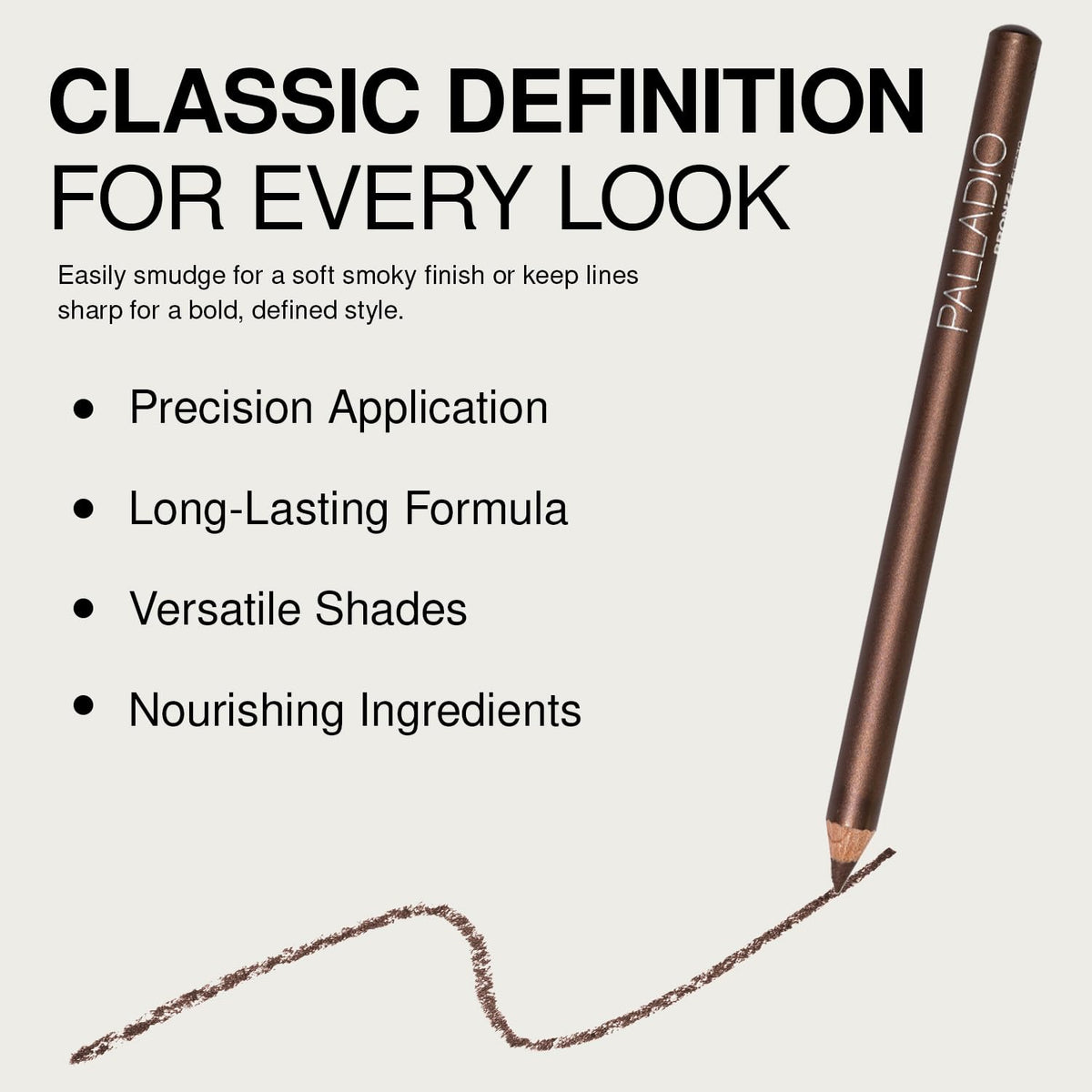 Palladio Wooden Eyeliner Pencil, Thin Pencil Shape, Easy Application, Firm yet Smooth Formula, Perfectly Outlined Eyes, Contour and Line, Long Lasting, Rich Pigment, Bronze