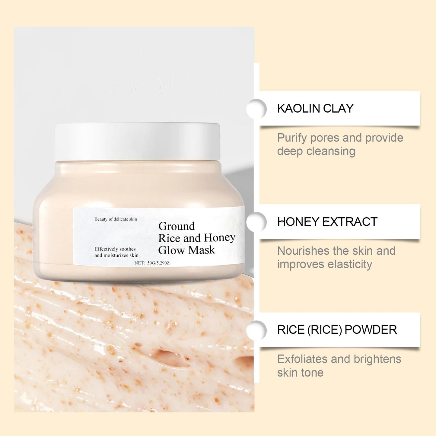 Lomeya Korean Rice and Honey Clay Mask for Glass Skin, Hydration and Deep Cleansing, Perfects Skin Tone and Brightens, Ideal Face Mask for Skincare