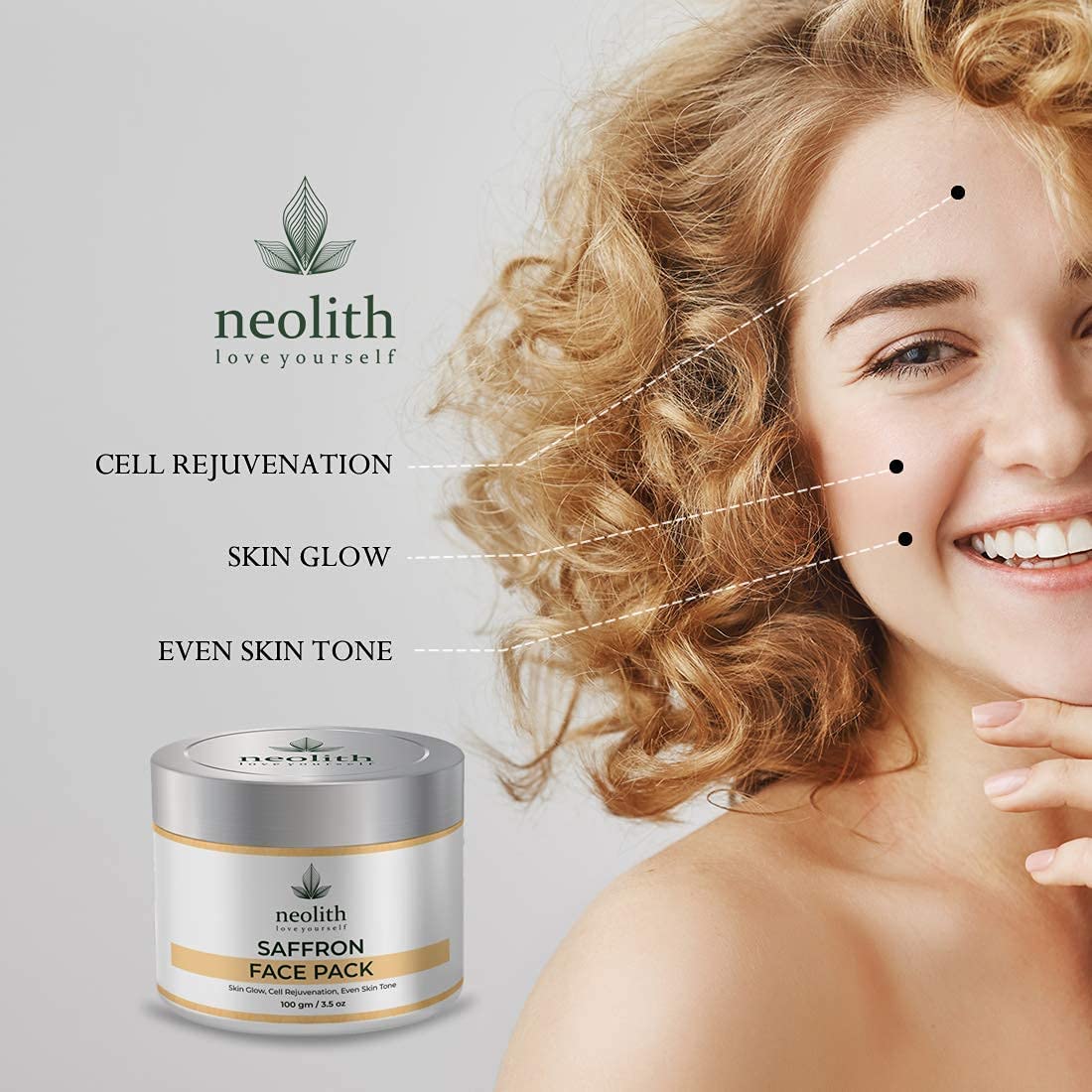 Neolith Saffron Face Pack | Skin Brightening clay face mask for glowing skin, oil control, acne control | Organic & Natural | Hydrating clay | No harmful chemical, No paraben, No Mineral oil