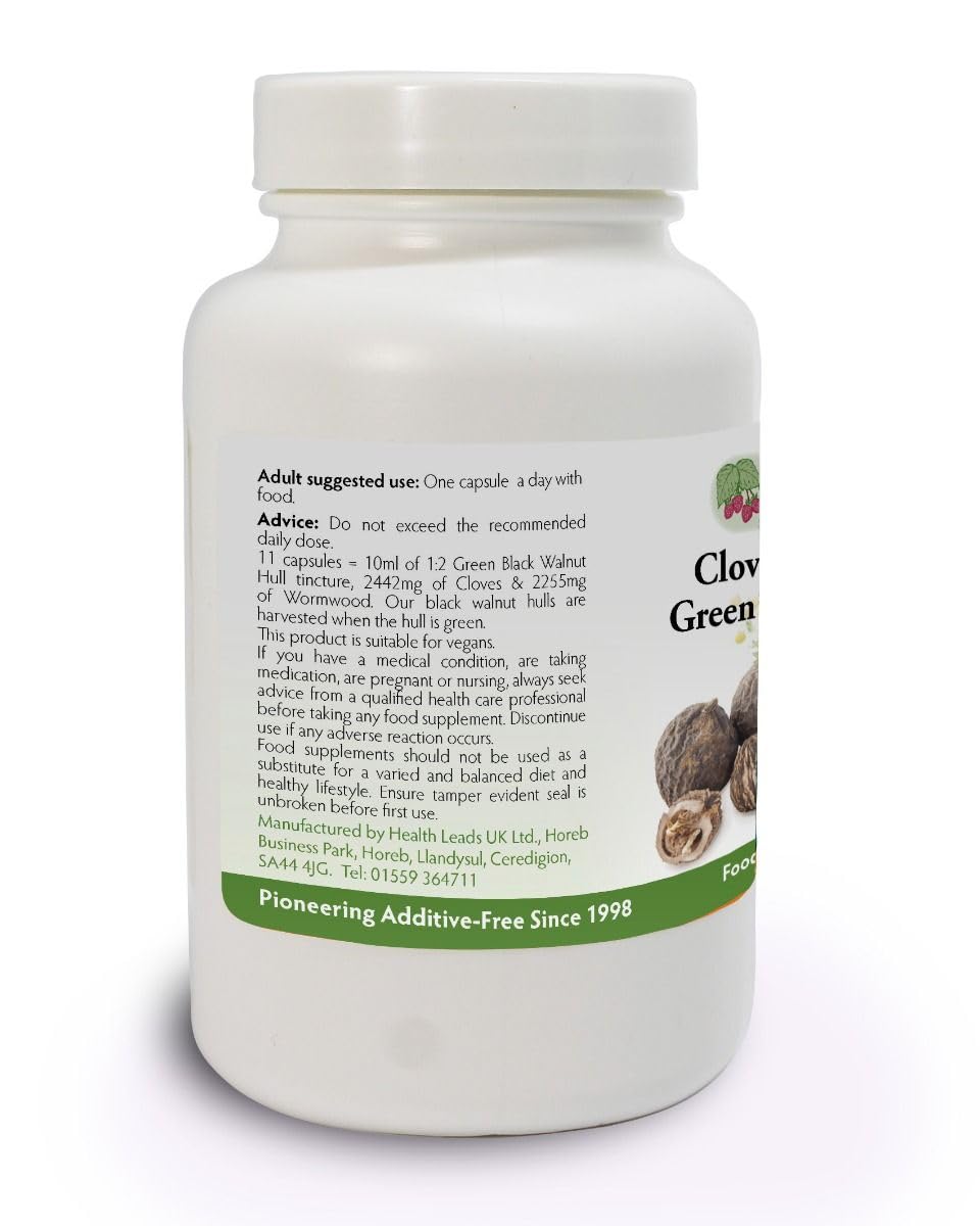 Health Leads ...Working With Nature Cloves, Wormwood & Green Black Walnut Hull 600mg x 120 Capsules, Advanced High Strength Triple Botanical Complex Supplement, Clean & Additive Free, No GMO, No Fillers or Magnesium Stearate