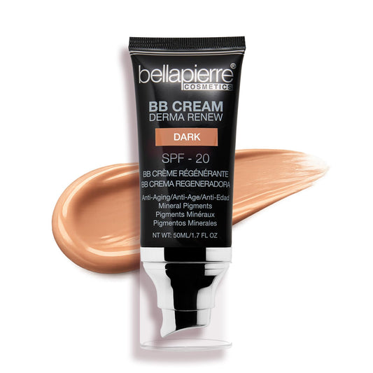 bellapierre BB Cream with SPF 20 - Tinted Sunscreen, Concealer, Matte Foundation, & Moisturizing Face Cream | Lightweight Formula + Pump Top Applicator | Non-Toxic & Paraben Free - 48 ML - Dark
