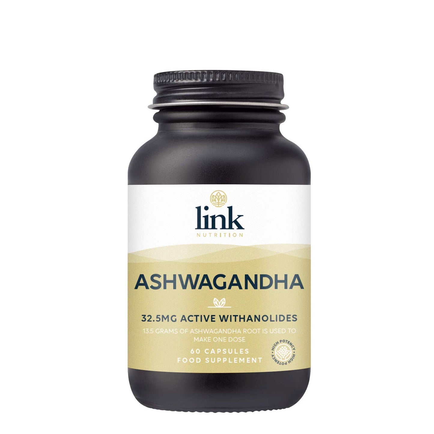 Ashwagandha Root Extract | 32.5mg Active Withanolides | Each dose is Made from Over 13.5 Grams Ashwagandha Root | High Strength | Vegan | 60 Capsules | Link Nutrition
