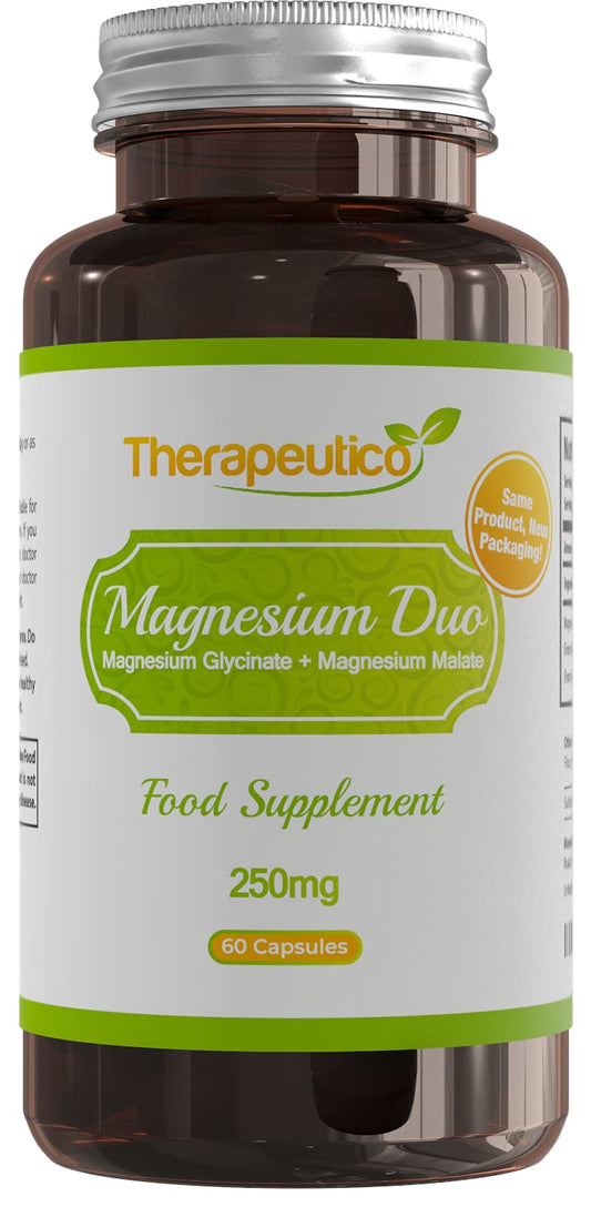 Therapeutico Magnesium Glycinate & Magnesium Malate Blend | High Strength | 250mg | 60 Veg Capsules | Premium Quality | Made in UK | Vegan | Magnesium Duo